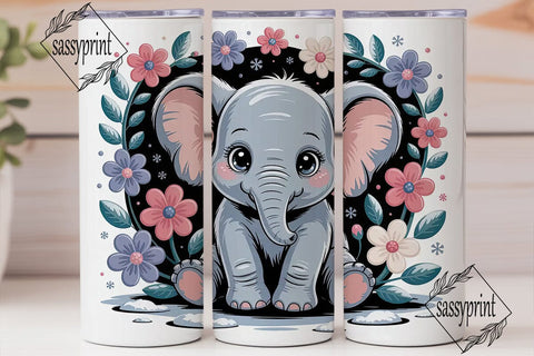 Baby Elephant Floral 20oz Tumbler Wrap Sublimation sassyprint 