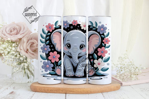 Baby Elephant Floral 20oz Tumbler Wrap Sublimation sassyprint 