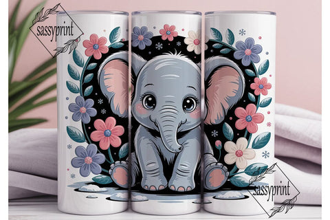 Baby Elephant Floral 20oz Tumbler Wrap Sublimation sassyprint 