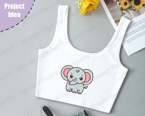 Baby Elephant, Kawaii Elephant, PNG, JPG, Clipart, Nursery Decor, Baby Safari Animals, Layered svg, Circuit or Silhouette SVG Lavender Paper Cut 