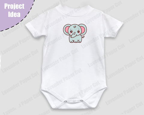 Baby Elephant, Kawaii Elephant, PNG, JPG, Clipart, Nursery Decor, Baby Safari Animals, Layered svg, Circuit or Silhouette SVG Lavender Paper Cut 
