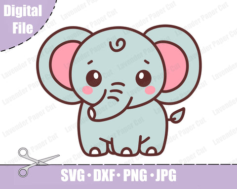 Baby Elephant, Kawaii Elephant, PNG, JPG, Clipart, Nursery Decor, Baby Safari Animals, Layered svg, Circuit or Silhouette SVG Lavender Paper Cut 