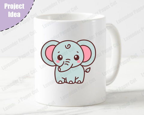 Baby Elephant, Kawaii Elephant, PNG, JPG, Clipart, Nursery Decor, Baby Safari Animals, Layered svg, Circuit or Silhouette SVG Lavender Paper Cut 