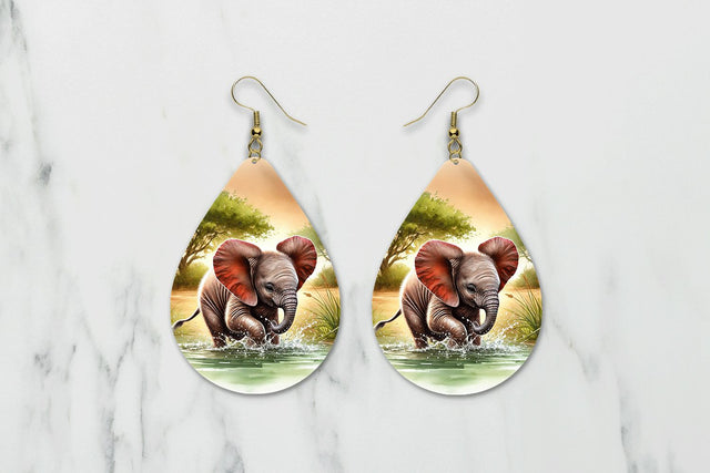 Baby Elephant teardrop earring sublimation design Sublimation BijouBay 