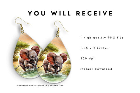 Baby Elephant teardrop earring sublimation design Sublimation BijouBay 