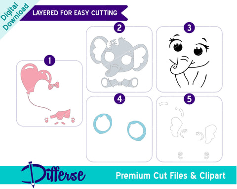 Baby Elephant With Balloon SVG | Girl Elephant SVG Differse 