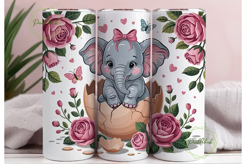 Baby Elephant with Roses Tumbler Wrap Sublimation PixelChick 