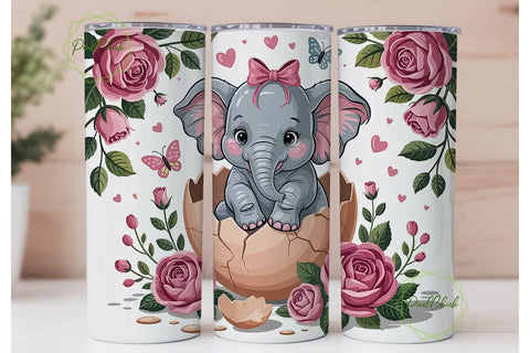 Baby Elephant with Roses Tumbler Wrap Sublimation PixelChick 
