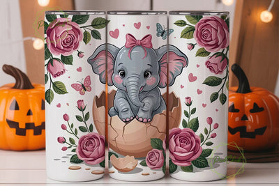 Baby Elephant with Roses Tumbler Wrap Sublimation PixelChick 