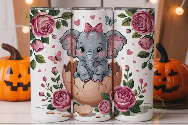 Baby Elephant with Roses Tumbler Wrap Sublimation PixelChick 