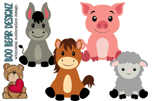 Baby Farm animal Clipart Sublimation Boo Bear Designz 