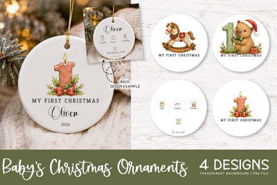 Baby First Christmas Ornament | Christmas Ornament PNG Sublimation Petunia Digital Design 