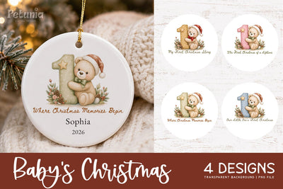 Baby First Christmas Ornament | Christmas Ornament PNG Sublimation Petunia Digital Design 