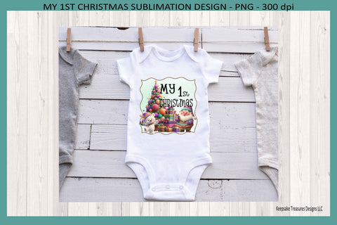 Baby First Christmas Sublimation Png, First Christmas, Faux Clay Ornaments, Santa Claus, Png Printable Sublimation Keepsake Treasures Designs LLC. 
