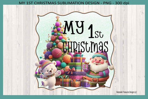 Baby First Christmas Sublimation Png, First Christmas, Faux Clay Ornaments, Santa Claus, Png Printable Sublimation Keepsake Treasures Designs LLC. 