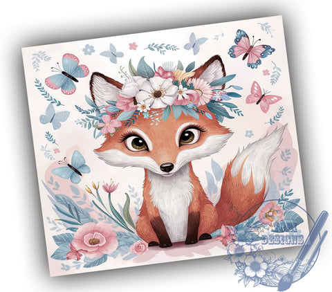 Baby Fox 20oz Skinny Tumbler PNG, Flowers Animal Tumbler Sublimation Wrap, Straight & Tapered Tumbler Wrap, Instant Digital Download Sublimation ToriDesigns 