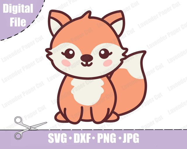 Baby Fox SVG PNG File, Cute Fox Clipart Cut File for Cricut and Silhouette, Woodland Animal Theme, Kids Crafts, DIY Baby Shower Decorations SVG Lavender Paper Cut 