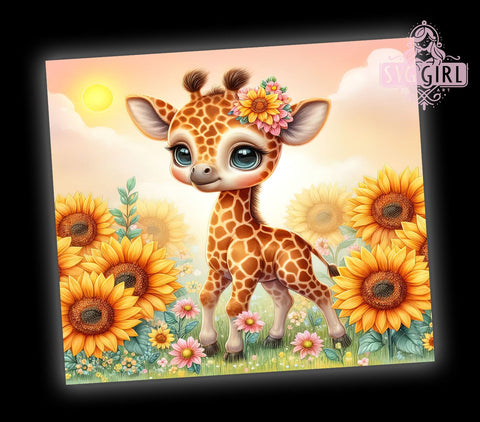 Baby Giraffe 20oz Tumbler Wrap Sublimation Design, Straight Tapered Tumbler Wrap, Cute Baby Giraffe Flowers Tumbler Png, Instant Digital Download Sublimation SvggirlplusArt 
