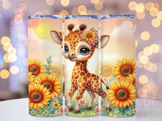 Baby Giraffe 20oz Tumbler Wrap Sublimation Design, Straight Tapered Tumbler Wrap, Cute Baby Giraffe Flowers Tumbler Png, Instant Digital Download Sublimation SvggirlplusArt 