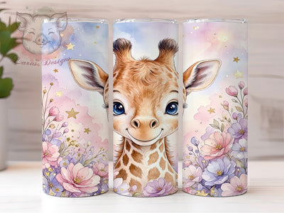 Baby Giraffe Floral 20oz Tumbler, Baby Giraffe, Floral Design, Whimsical Charm, Cute Aesthetic, Animal Theme, 20oz Wrap, Sublimation Tumbler Sublimation Lara' s Designs 