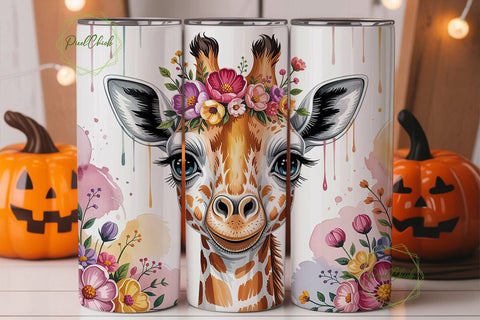 Baby Giraffe Floral Wreath 20oz Design Sublimation PixelChick 