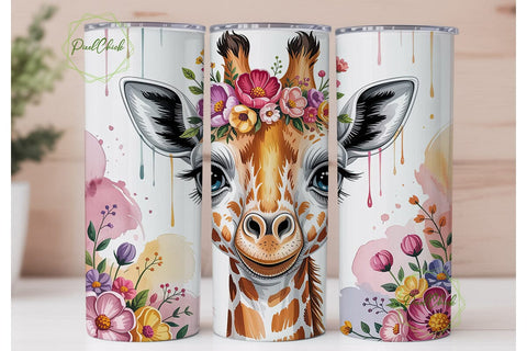 Baby Giraffe Floral Wreath 20oz Design Sublimation PixelChick 