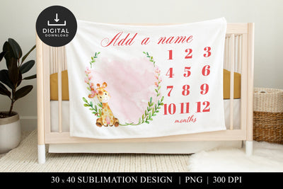 Baby Giraffe Milestone Blanket Sublimation PNG Sublimation BijouBay 