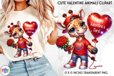 Baby Giraffe with Valentine Roses and Balloons Sublimation Designs by Ira 