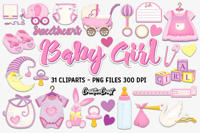 Baby Girl Clip Arts, baby shower cliparts illustrations Sublimation CreativeCraftShop 