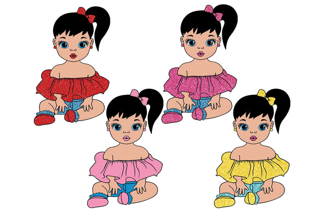 Baby Girl Clipart SVG PNG Cute Toddler Sitting in Pink Outfit with Bow Hair Design for Sublimation Cricut Projects Baby Shower Decor SVG 1uniqueminute 