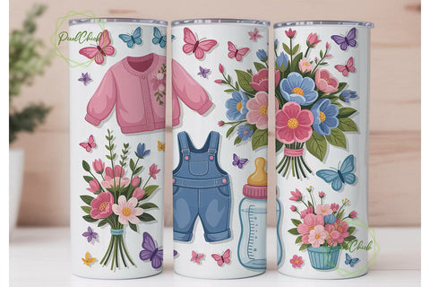 Baby Girl Floral Tumbler Wrap PNG Sublimation PixelChick 