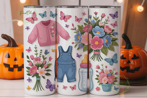 Baby Girl Floral Tumbler Wrap PNG Sublimation PixelChick 
