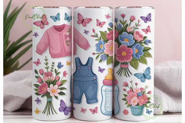 Baby Girl Floral Tumbler Wrap PNG Sublimation PixelChick 