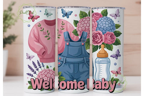 Baby Girl Floral Tumbler Wrap PNG Sublimation PixelChick 