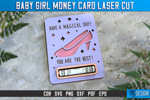 Baby Girl Money Card Bundle | Greeting Cards | Money Holder | CNC File SVG Fly Design 