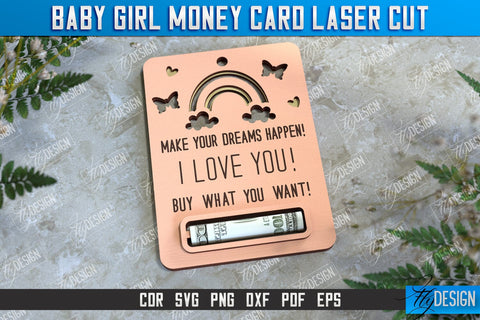 Baby Girl Money Card Bundle | Greeting Cards | Money Holder | CNC File SVG Fly Design 