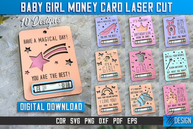Baby Girl Money Card Bundle | Greeting Cards | Money Holder | CNC File SVG Fly Design 