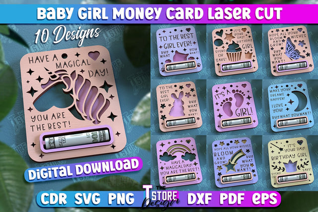 Baby Girl Money Card Bundle | Greeting Cards | Money Holder | CNC File SVG The T Store Design 