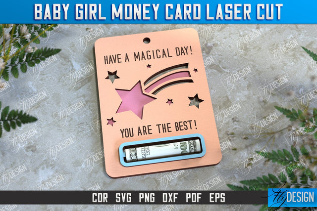 Baby Girl Money Card | Greeting Cards | Money Holder | CNC File SVG Fly Design 