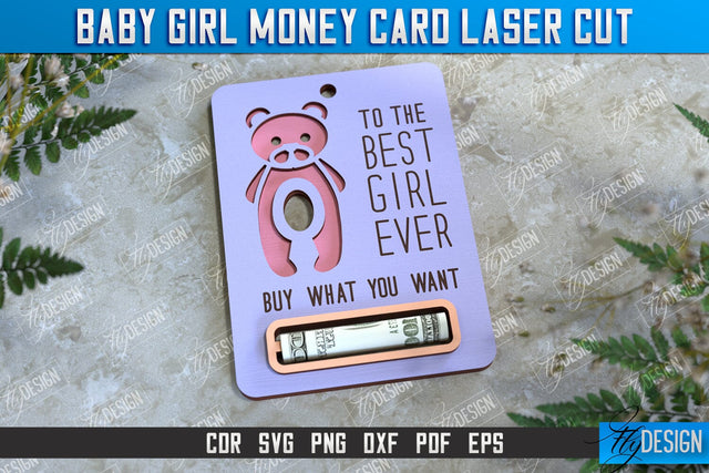 Baby Girl Money Card | Greeting Cards | Money Holder | CNC File SVG Fly Design 