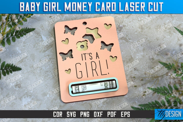 Baby Girl Money Card | Greeting Cards | Money Holder | CNC File SVG Fly Design 
