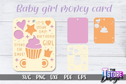 Baby Girl Money Card SVG | Baby Girl Money Holder | Happy Birthday Design SVG The T Store Design 