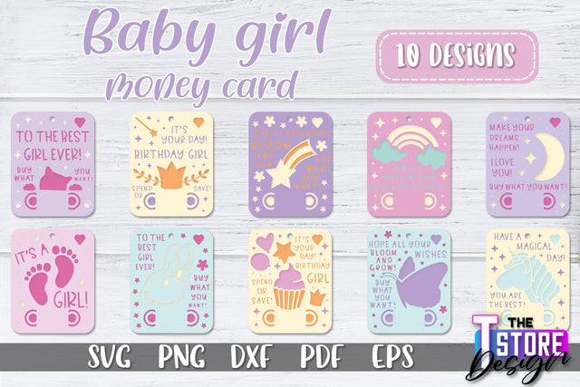 Baby Girl Money Card SVG | Baby Girl Money Holder | Happy Birthday Design SVG The T Store Design 