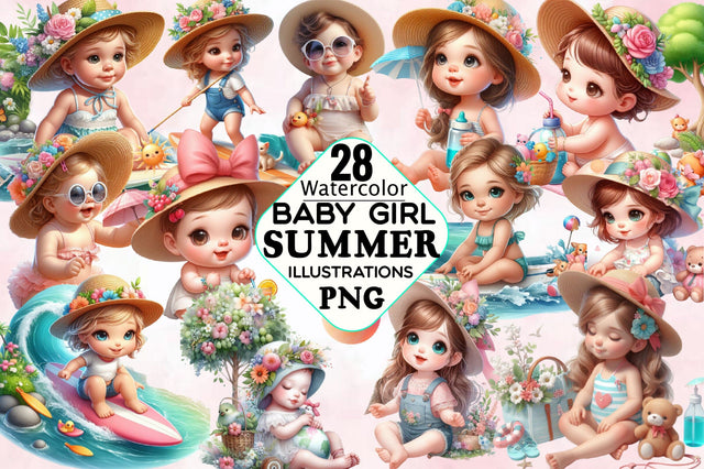 Baby Girl Summer Sublimation Clipart Bundle Sublimation SVGArt 
