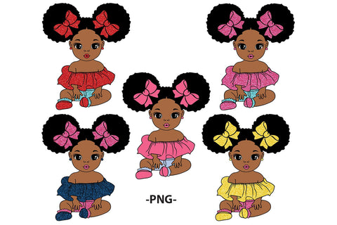Baby Girl SVG with 5 Glitter Outfi Designst and Afro Puffs | Cute Black Princess Clipart for Sublimation, Baby Shower, Cricut, DXF, PNG File SVG 1uniqueminute 