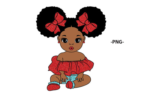 Baby Girl SVG with 5 Glitter Outfi Designst and Afro Puffs | Cute Black Princess Clipart for Sublimation, Baby Shower, Cricut, DXF, PNG File SVG 1uniqueminute 