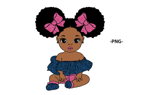 Baby Girl SVG with 5 Glitter Outfi Designst and Afro Puffs | Cute Black Princess Clipart for Sublimation, Baby Shower, Cricut, DXF, PNG File SVG 1uniqueminute 