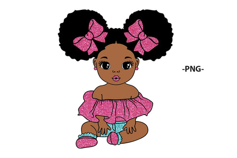Baby Girl SVG with 5 Glitter Outfi Designst and Afro Puffs | Cute Black Princess Clipart for Sublimation, Baby Shower, Cricut, DXF, PNG File SVG 1uniqueminute 