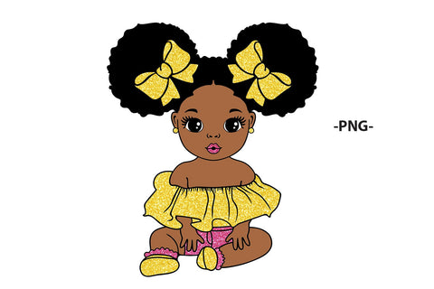 Baby Girl SVG with 5 Glitter Outfi Designst and Afro Puffs | Cute Black Princess Clipart for Sublimation, Baby Shower, Cricut, DXF, PNG File SVG 1uniqueminute 