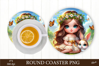 Baby Girl with Bunny PNG. Round Coaster Sublimation Sublimation Olga Terlyanskaya 